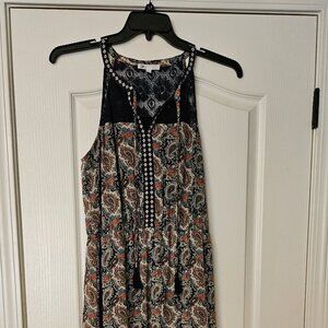 DR2 Nordstrom Blue Paisley Lace Boho Maxi Dress Size L Sleeveless